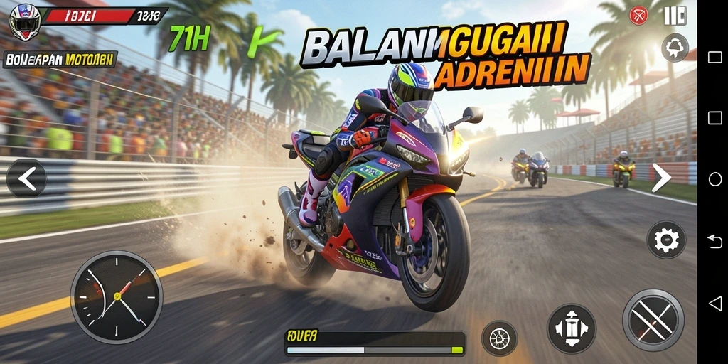 Gamer bersaing di lintasan balap motor yang menegangkan.