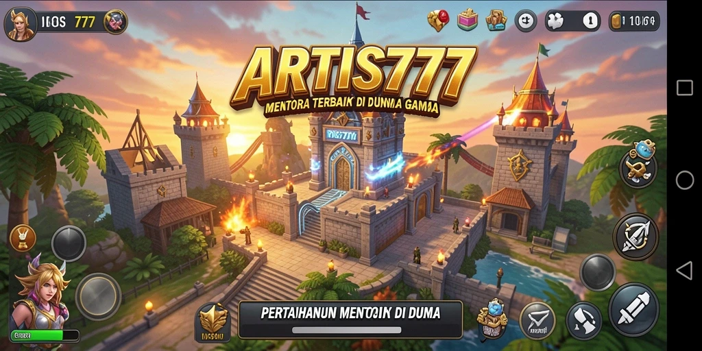 Tangkapan layar gameplay ARTIS777 dengan menara yang berfungsi.