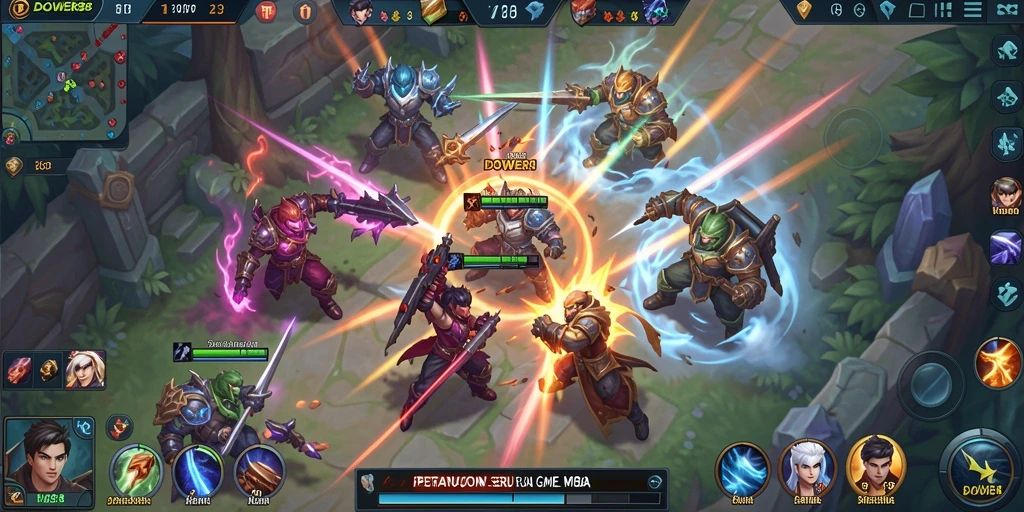 Screenshot utama DOWER88 menampilkan aksi pertarungan MOBA yang seru.