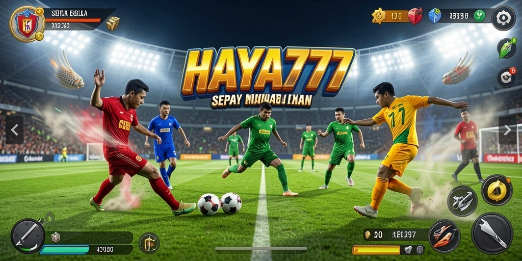Tangkapan layar utama HAYA777 menampilkan aksi seru permainan sepak bola.