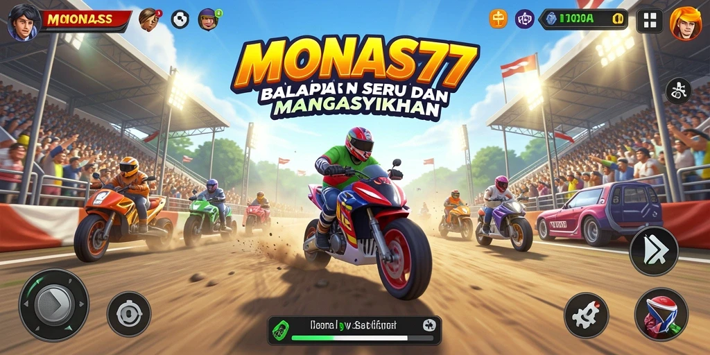 Screenshot gameplay MONAS77 menampilkan balapan yang seru dan mendebarkan.