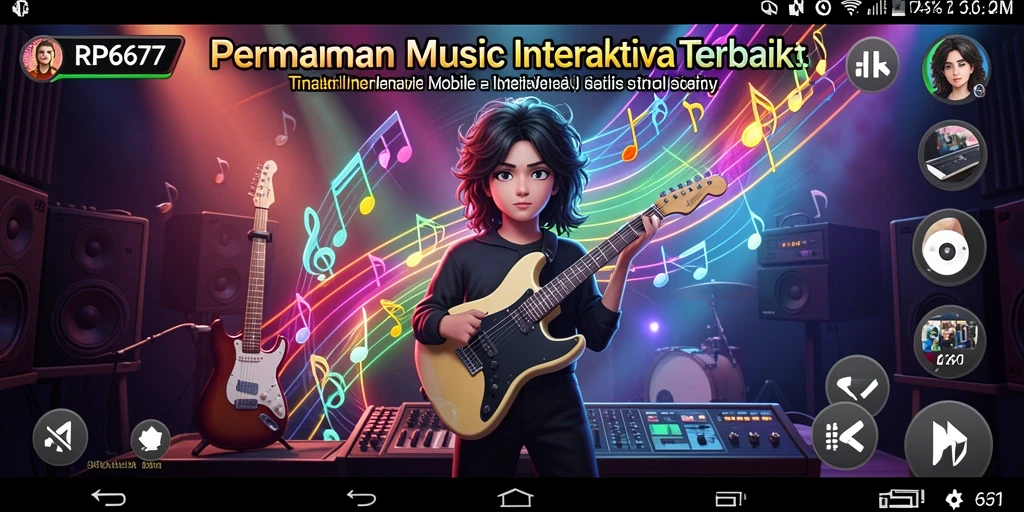 Tampilan gameplay RP6677 menampilkan interaksi musik yang penuh warna.