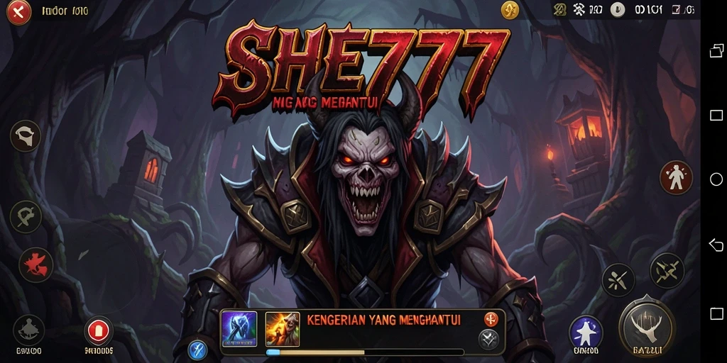 Tangkapan layar menampilkan suasana menyeramkan dalam gameplay SHE777.