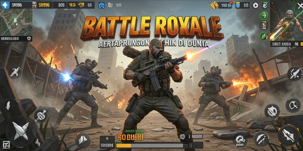 Screenshot gameplay SR996 menampilkan aksi Battle Royale yang intens dan mendebarkan.