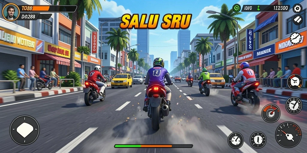 Gambaran menarik dari gameplay balapan motor yang mendebarkan.